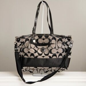 Vintage COACH Signature C Monogram Canvas Overnight Bag XL Purse Black Shoulder